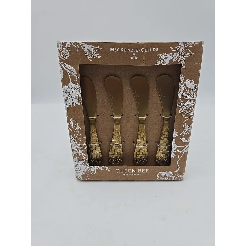NIB Mackenzie-Childs Queen‎ Bee Cheese Knife Set Brass